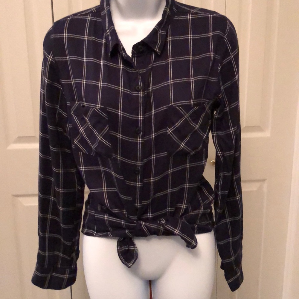 Navy blue and white flannel